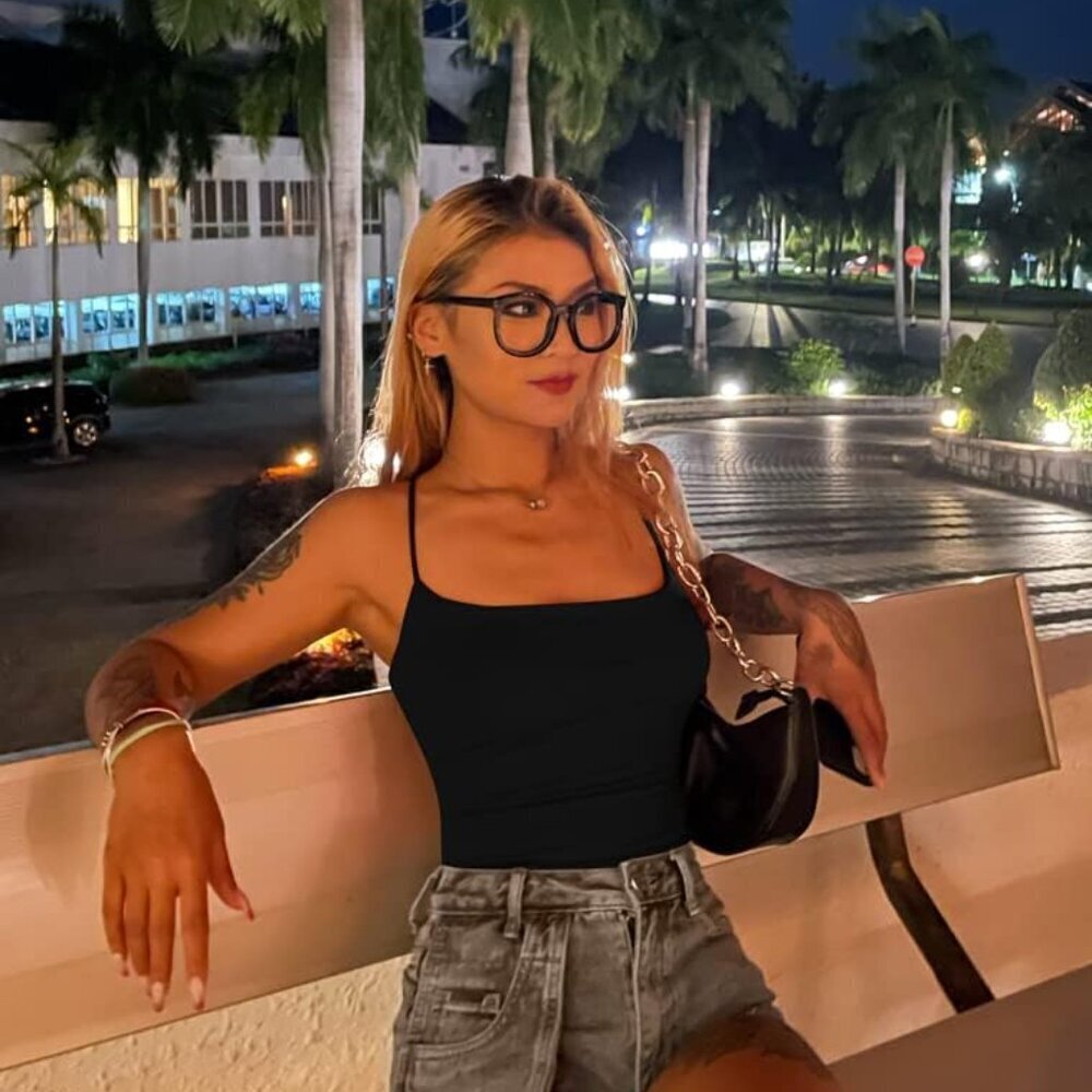 Women's Sleeveless Bodycon Bodysuit Black Criss Cross Backless Top - Picture 7 of 8
